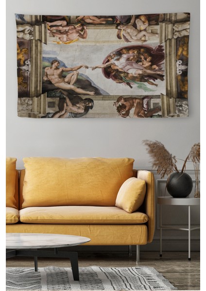 Duvar Örtüsü / Halısı Michelangelo - Adem’in Yaratılışı li Kanvas Kumaş - 4069