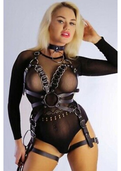 Mlvx Halka ve Göğüs Detaylı ve Tasma Deri Harness - 781 Blsm