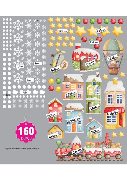 Yılbaşı Yeni Yıl Çocuk Bebek Odası Sticker, Balon, Tren, Uçak Ve Evler Çift Taraflı