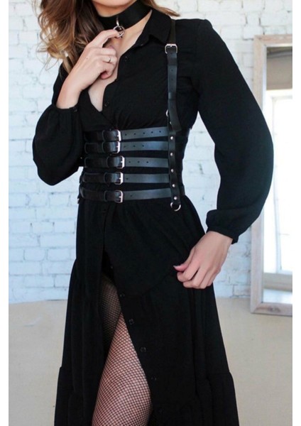 Mlvx 5 Sıralı Deri Kemer ve Choker Takım - 609 Blsm