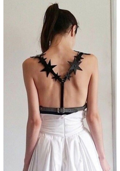 Mlvx Yıldız Detaylı Şık Deri Kemer Harness - 634 Blsm