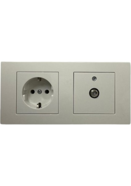 Ovivo Grano Beyaz Topraklı Priz + Uydu (Televizyon) Prizi Set