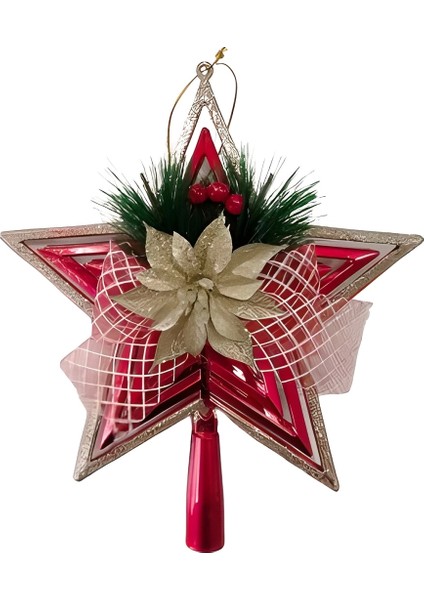 Yılbaşı Lüks Çam Ağacı Tepeliği Kokinalı Çiçekli Yıldız Tepelik 24 cm