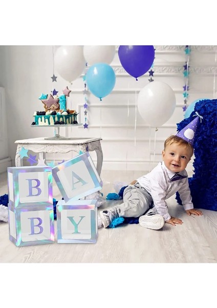 Baby Yazılı Şeffaf Gümüş Kutu ve Balon Seti