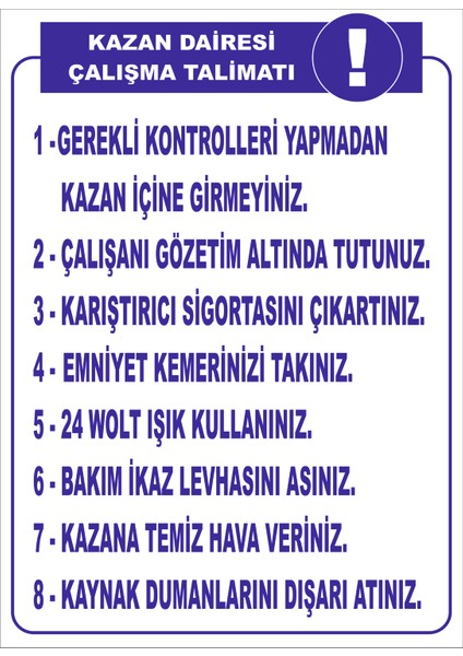 Kazan Dairesi Çalışma Talimatı