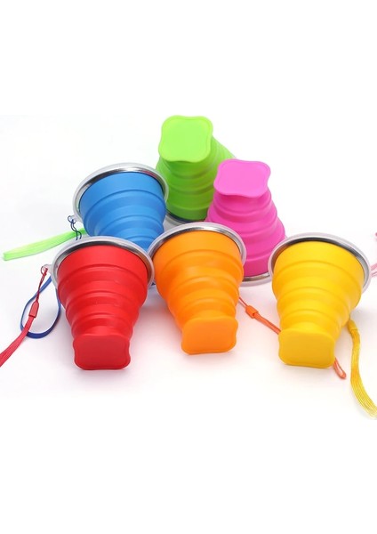 Yeşil 200ML 200ML Katlanır Bardak Mini Geri Çekilebilir Bardak Silikon Taşınabilir Çay Fincanı Açık Seyahat Kahve Teleskopik Içme Kapaklı Kupa Bardak (Yurt Dışından)