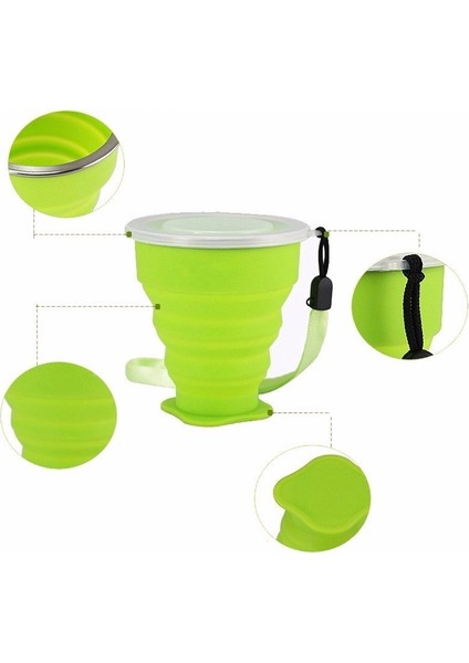Yeşil 200ML 200ML Katlanır Bardak Mini Geri Çekilebilir Bardak Silikon Taşınabilir Çay Fincanı Açık Seyahat Kahve Teleskopik Içme Kapaklı Kupa Bardak (Yurt Dışından)