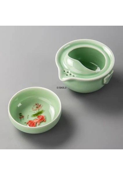 1 Fincan B Yüksek Kaliteli Gaiwan Seladonlar 3D Sazan Seyahat Taşınabilir Kung Fu Drinkware Çay Seti Dahil 1 Pot + 1 Fincan Ofis Çaydanlık Su Isıtıcısı Fıncan (Yurt Dışından)