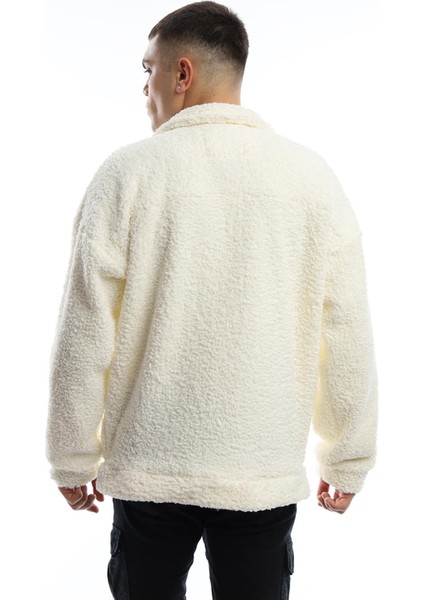 Erkek Oversize Çıt Çıt Kapamalı Cepli Ekru Peluş Ceket indirimleri