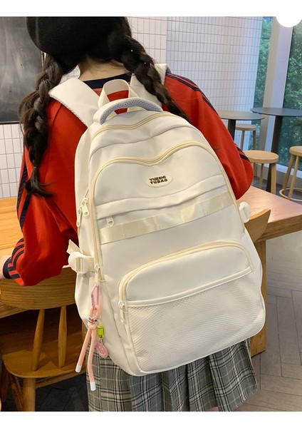 Kız Öğrenci Büyük Kapasiteli Basit Sırt Çantası Şık Vahşi Ins Naylon Örgü Kumaş Fermuarlı Sırt Çantası (Yurt Dışından) fiyatları