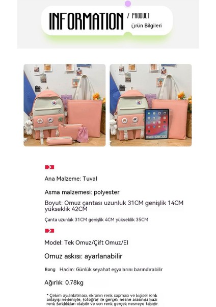 Büyük Kapasiteli Çok Parçalı Set Yeni Öğrenci Okul Çantası Ayı Kolye (Yurt Dışından) fiyatları