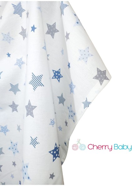 Cherry Baby Emzirme Önlüğü 100X80 cm % 100 Pamuk Kumaş Mavi Yıldız