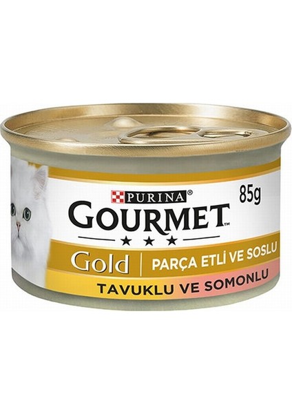 Parça Etli Soslu Somonlu Tavuklu Yetişkin Kedi Konservesi 24 Adet 85 Gr