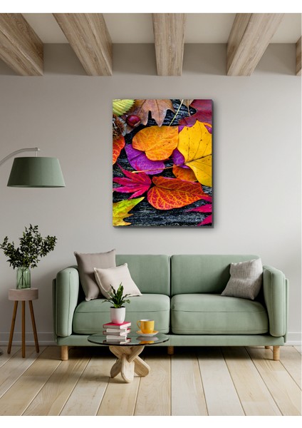 Gökkuşağı Yaprakları Kanvas Tablo Minimalist, Dekoratif, Soyut, Modern