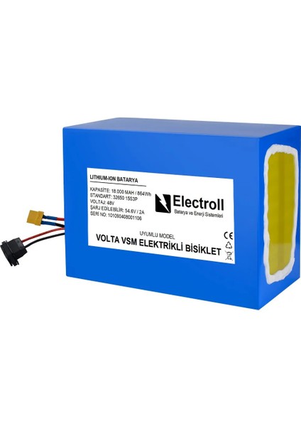 Volta VSM 48V 18 Ah LifePO4 (Elektrikli Bisiklet için Akü)