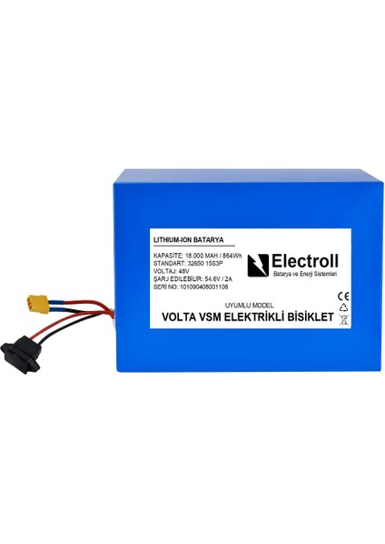 Volta VSM 48V 18 Ah LifePO4 (Elektrikli Bisiklet için Akü)