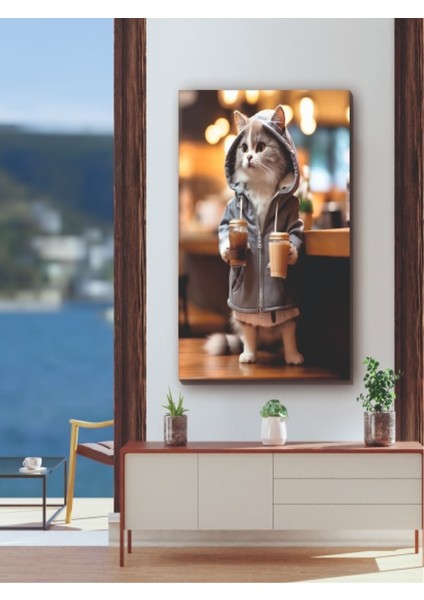 Kapüşonlu Pisicik Alin Kanvas Tablo Minimalist, Dekoratif, Soyut, Modern, Tablo fiyatları