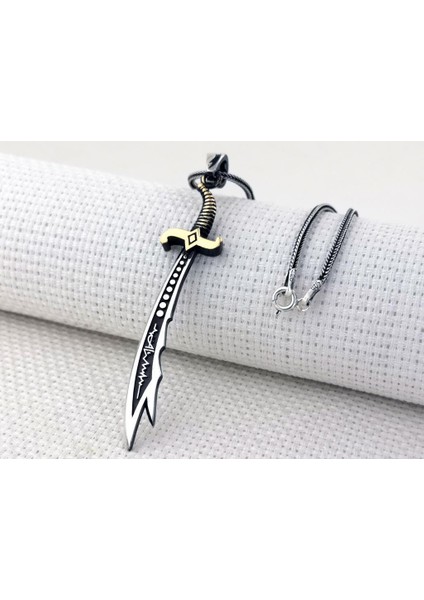 Kalp Atışlı Hz Ali Yazılı Büyük Boy Zülfikar Kılıcı 925 Ayar Gümüş Kolye modelleri