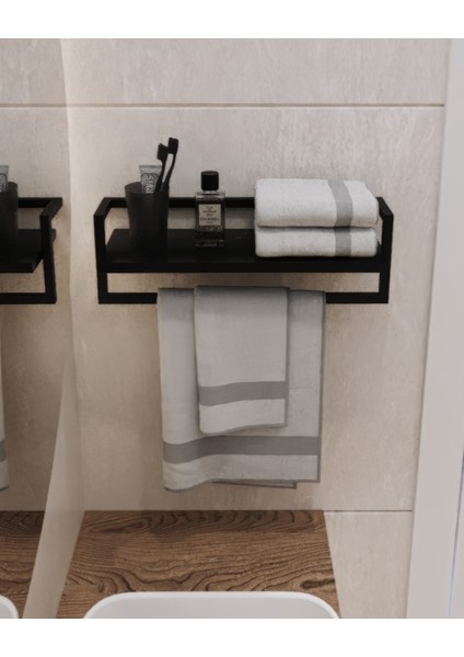 Havluluk - Duvara Monte Raf Aksesuarlık - Şal Askılığı - Banyo ve Mutfak Düzenleyici Çok Amaçlı Raf