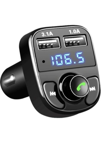 Carx8 Araç Fm Transmitter Bluetooth USB Mp3 Sd Kart Çakmaklık Girişli Oto Müzik Çalar Kiti Kablosuz