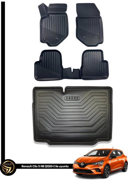 Renault Clio 5 3D Havuzlu Paspas Hatchback 2020 Sonrası + Bagaj Havuzu Ikili Set