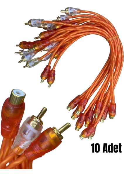 10 Adet Oto Amfi Y Kablo 1 Dişi 2 Erkek Rca Y Kablo Sarı Uclu Silikonlu