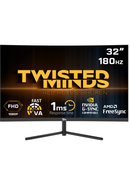 Twısted Mınds 32" TM32CFHD180VA Fhd 180HZ 1ms HDMI Dp HDR10 R1500 Kavisli Rgb Gamıng Monitör