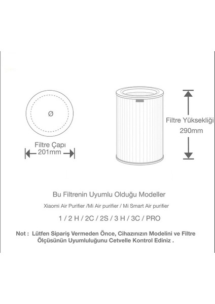 Mi Air Purifier Pro/2/2s/2h/3h Uyumlu Akıllı Hava Temizleyici Hepa High Efficiency Gri (%100 Ithal A+ Kalite)