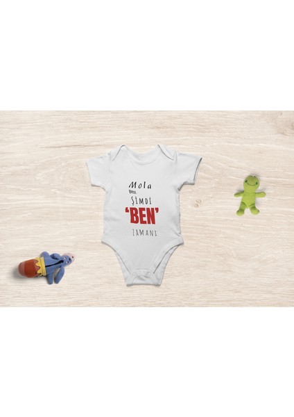 Organik Pamuk Mola Bitti Şimdi Ben Zamanı Yazılı Bebek Body Bebek Badi Çıtçıtlı Zıbın
