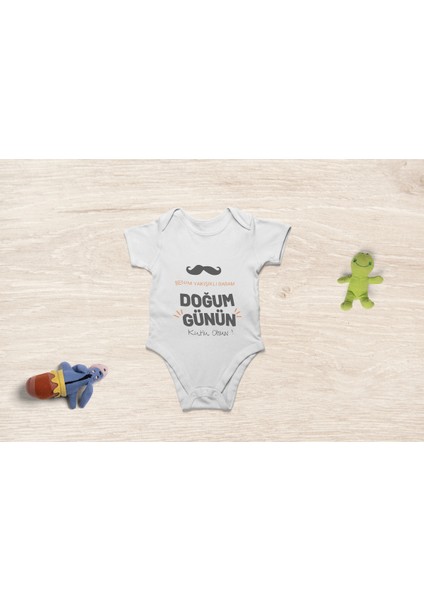Organik Pamuk Doğum Günü Kutlu Olsun Baba Yazılı Bebek Body Baba Bebek Badi Çıtçıtlı Zıbın