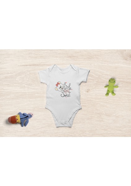 Kısa Kollu Litlle Sweet Minik Ayı Pamuklu Bebek Body Bebek Zıbın Badi