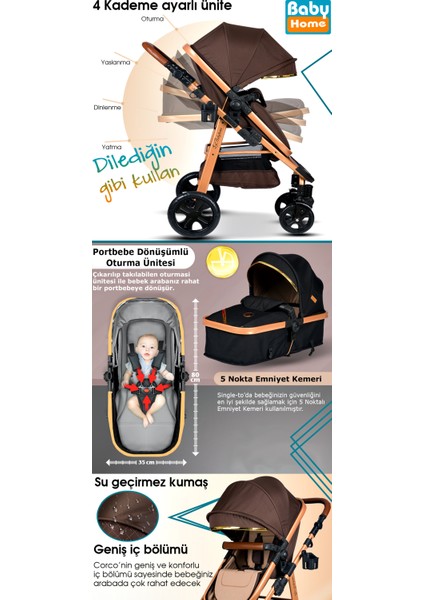 Dört Dörtlük Takım 8 In 1 Baby Home 940 Travel Sistem Bebek Arabası 370 Sallanır Ana Kucağı