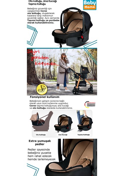 Dört Dörtlük Takım 8 In 1 Baby Home 940 Travel Sistem Bebek Arabası 370 Sallanır Ana Kucağı