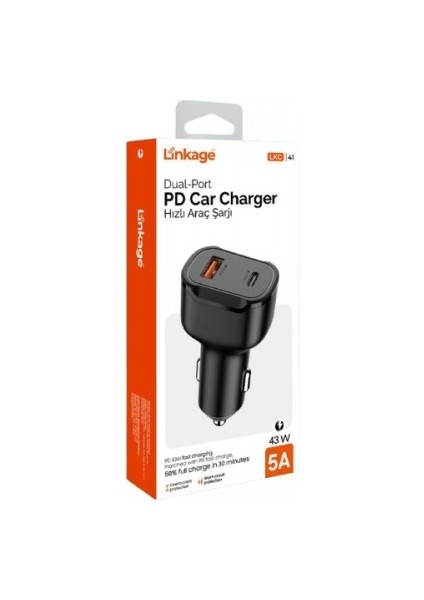 Lkc-41 Çift Çıkışlı 25W Type-C , 18W USB Süper Hızlı Araç Şarj Cihazı