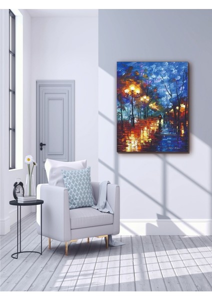 Yağmurlu Bir Gece Yağlı Boya Kanvas Tablo Minimalist, Dekoratif, Soyut, Modern