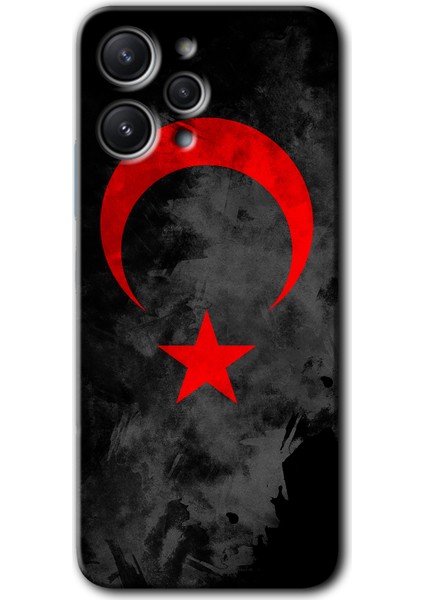 Redmi 12 Kılıf Hd Desen Baskılı Arka Kapak + Kırılmaz Cam - Black Ayyıldız