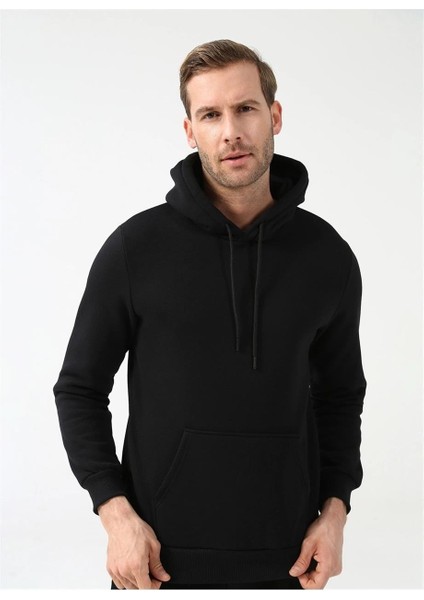 Kapüşonlu Yaka Regular Kalıp Düz Siyah Sweatshirt modelleri