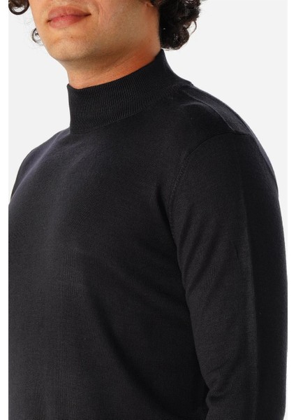 Rahat Kalıp Yarım Balıkçı Yünlü Lacivert Triko modelleri