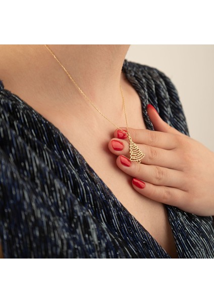 Yılbaşına Özel Çam Ağacı Gümüş Kolye fırsatları