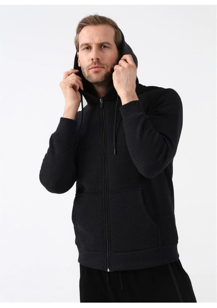 Kapüşonlu Fermuarlı Yaka Regular Kalıp Düz Siyah Sweatshirt modelleri