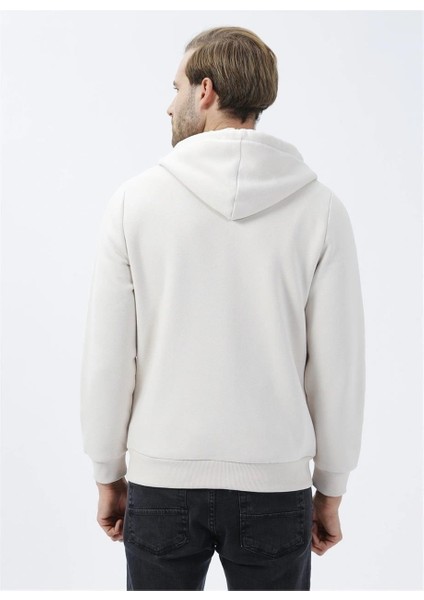 Kapüşonlu Fermuarlı Yaka Regular Kalıp Düz Ekru Sweatshirt