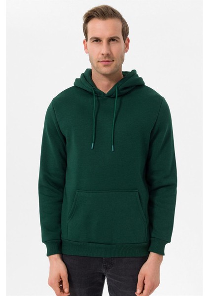 Kapüşonlu Yaka Regular Kalıp Düz Yeşil Sweatshirt fiyatları