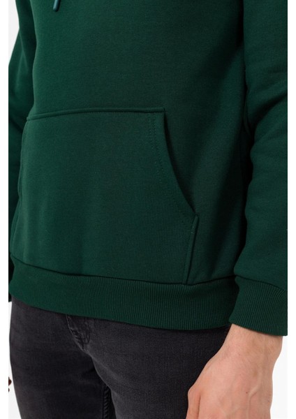 Kapüşonlu Yaka Regular Kalıp Düz Yeşil Sweatshirt indirimleri