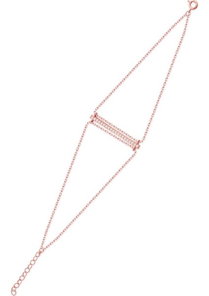 925 Ayar Rose Kaplamalı Beyaz Taşlı Tasarım Gümüş Bileklik