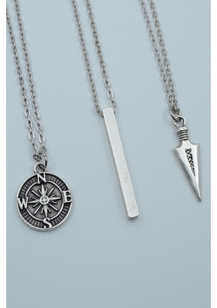 3'lü Triagle Ok Ucu Çubuk Prizma Pusula Kolye Seti