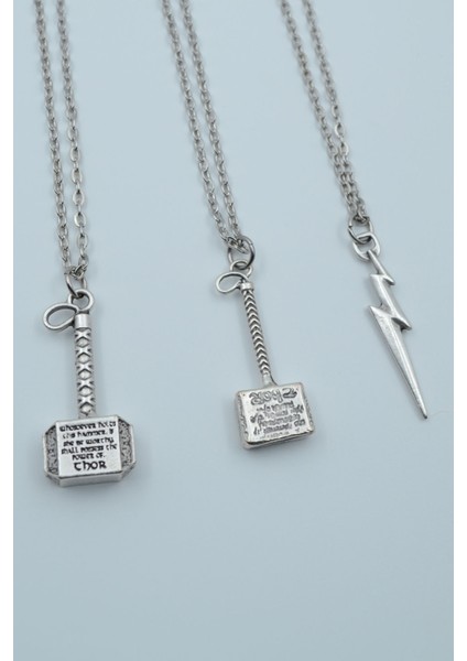 3'lü Thor Çekiç Flash Şimşek Kolye Seti