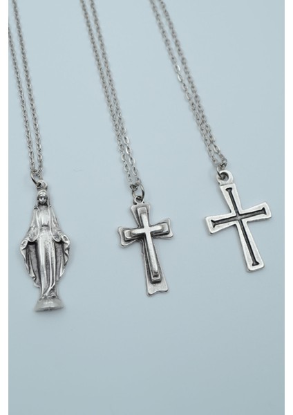 3'lü Meryem Ana Haç Kolye Seti