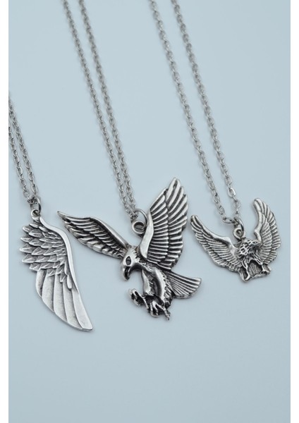 3'lü Kartal Büyük Kanat Kolye Seti -