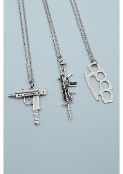 3'lü Yumruk Demiri M4 Makina Uzi Kolye Seti