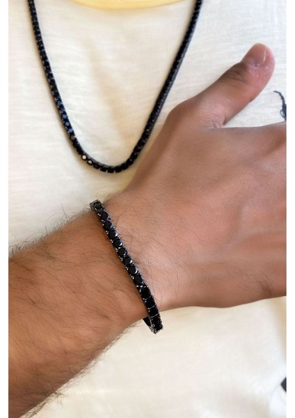 925 Ayar Siyah Taşlı Su Yolu Erkek Black Rodyum Kaplama Gümüş Bileklik fiyatları